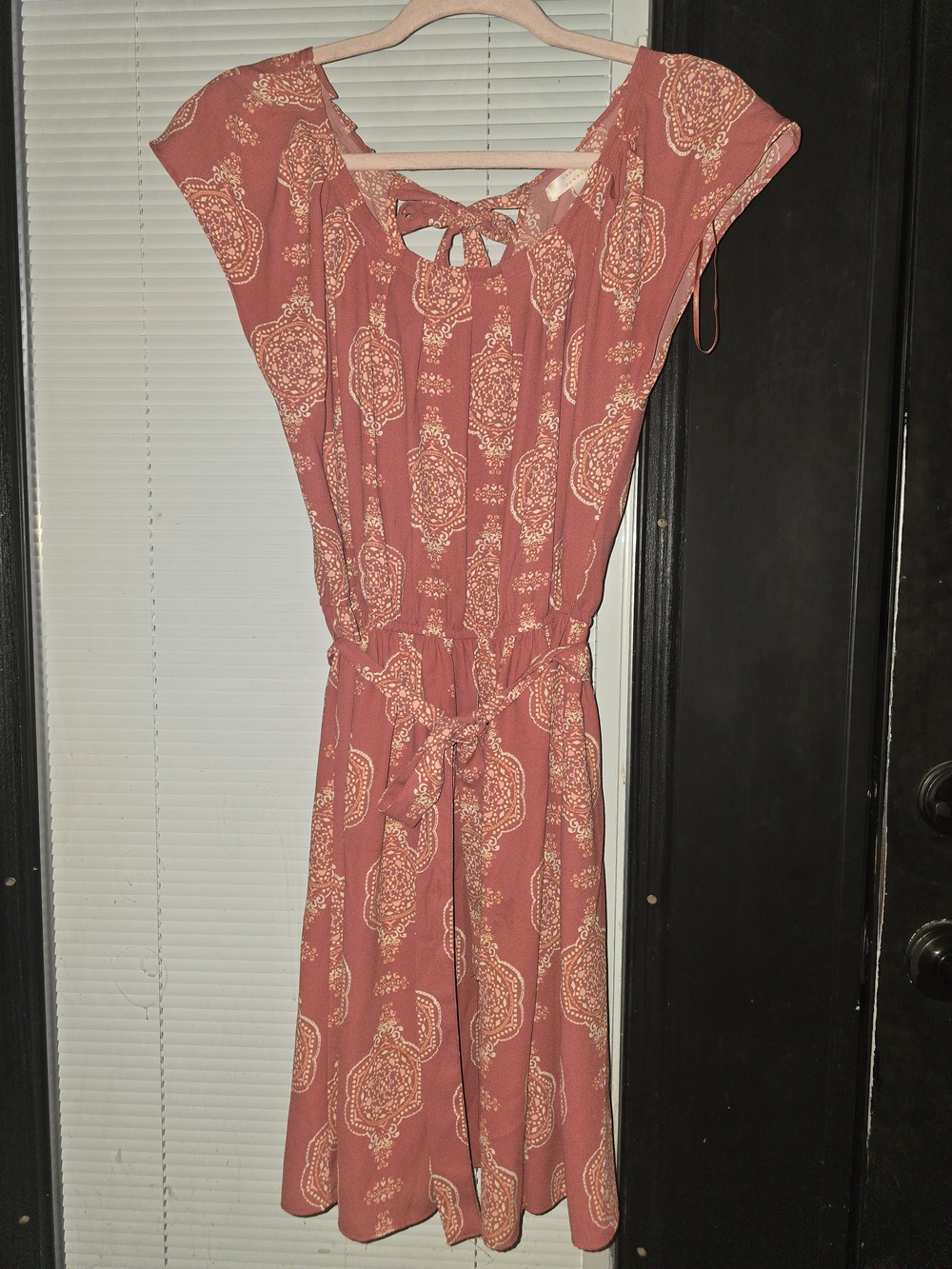 LC Lauren Conrad Rust Paisley Midi Dress with Tie Waist